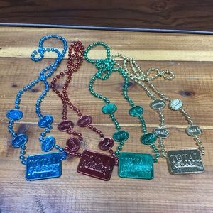 Set of 4 colors of casino Mardi  Gras necklaces Harrah’s Showboat Rio Harveys